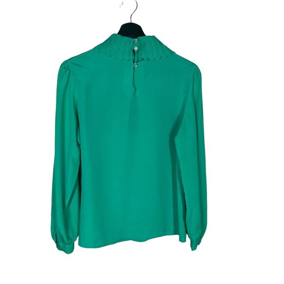 Vintage 80s Green Long Sleeve Bertha Collar Top Medium - Picture 3 of 10